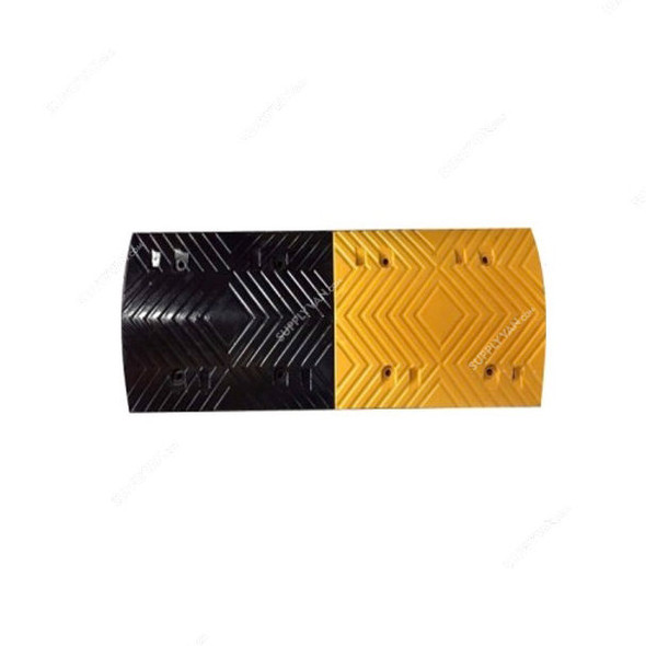 Warrior Speed Hump With Reflective Cat Eyes, Rubber, 350MM Width x 50MM Height, 500MM Length, Yellow
