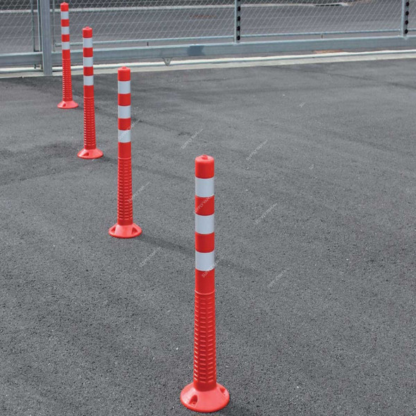 Warrior Flexible Bollard With 3 Reflective Strip, Polyurethane, 0.75 Mtr Length, Orange