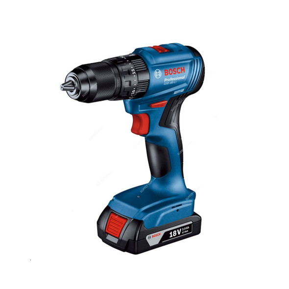 Bosch Professional Cordless Combi Drill Kit, GSB-185-LI, 18V, 13MM Chuck Capacity, 28 Pcs/Kit