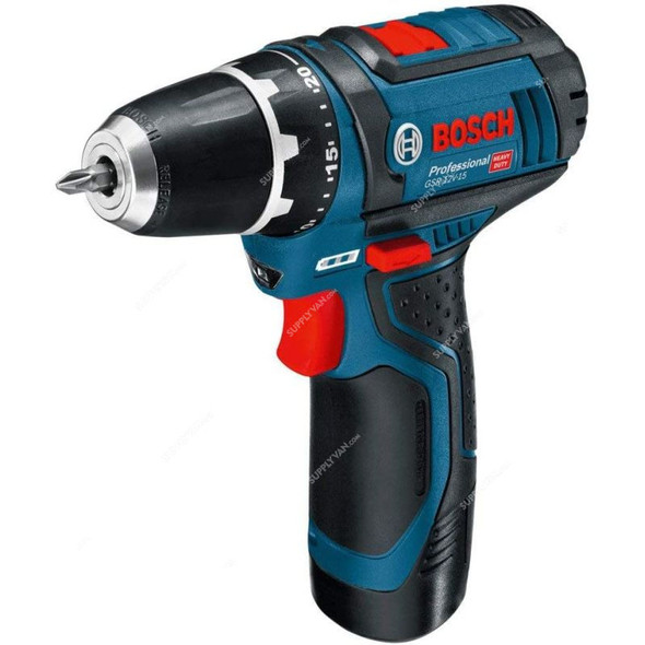 Bosch Professional Cordless Drill/Driver Kit, GSR-12V-15, 12V, 10MM Chuck Capacity, 4 Pcs/Kit