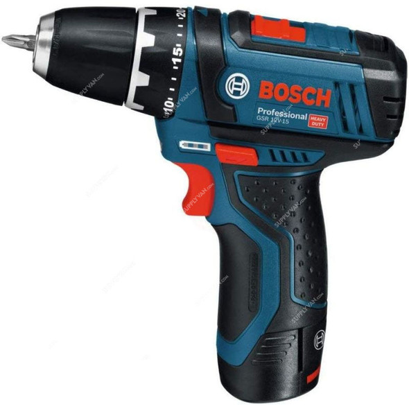 Bosch Professional Cordless Drill/Driver Kit, GSR-12V-15, 12V, 10MM Chuck Capacity, 4 Pcs/Kit