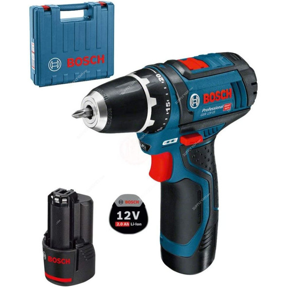 Bosch Professional Cordless Drill/Driver Kit, GSR-12V-15, 12V, 10MM Chuck Capacity, 4 Pcs/Kit