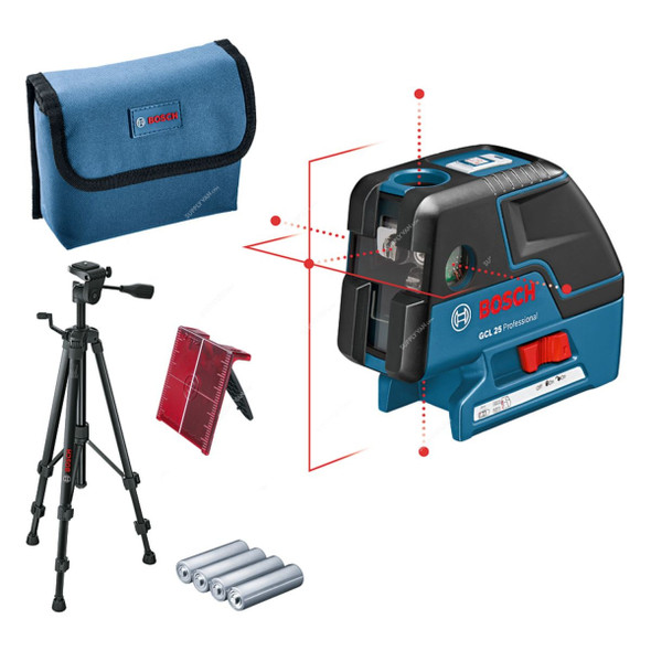 Bosch Professional Combi Laser Kit, GCL-25, 1.5V, 10 Mtrs Working Range, Red Laser, 9 Pcs/Kit