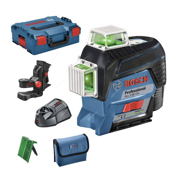 Bosch Professional Line Laser Kit, GLL-3-80-CG, 12V, 120 Mtrs Working Range, Green Laser, 7 Pcs/Kit
