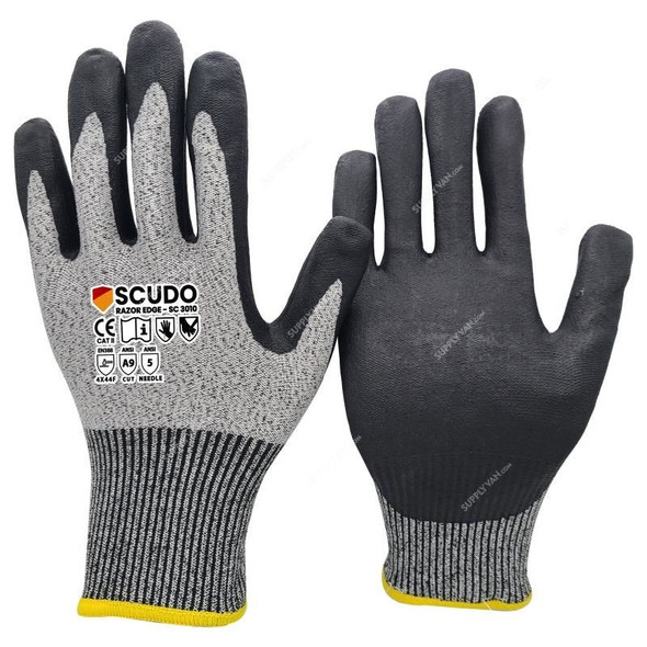 Scudo Needle Resistant Gloves, SC-3010, Razor Edge, L, Grey/Black