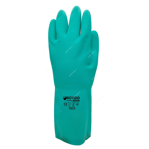 Scudo Nitrile Flock Chemical Gloves, SC-6045, ProChem, L, Green