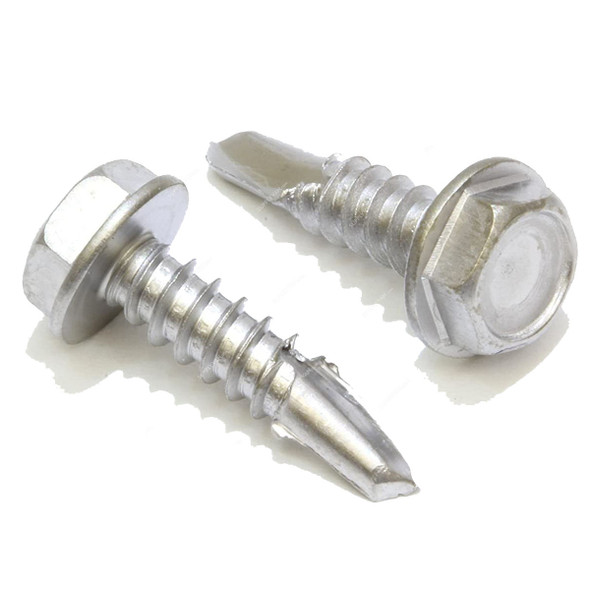 Self Tapping Screw, Zinc Plated, Slotted Hex Head, M6.3 Thread Dia x 19MM Length, 500 Pcs/Pack