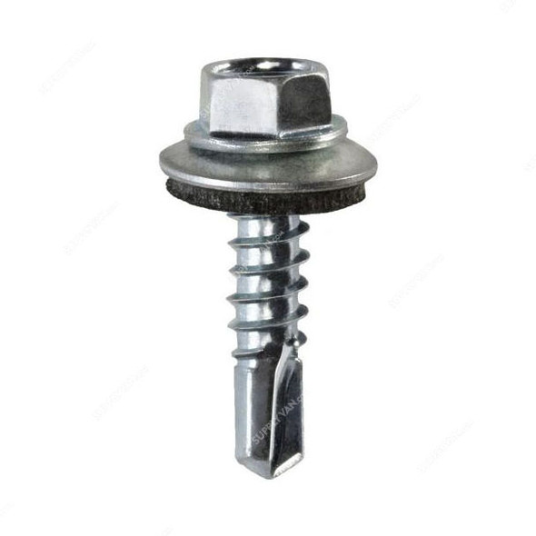 Self Drilling Screw With Bonded Washer, Zinc Plated, Slotted Hex Head, M5.5 Thread Dia x 25MM Length, 1000 Pcs/Pack