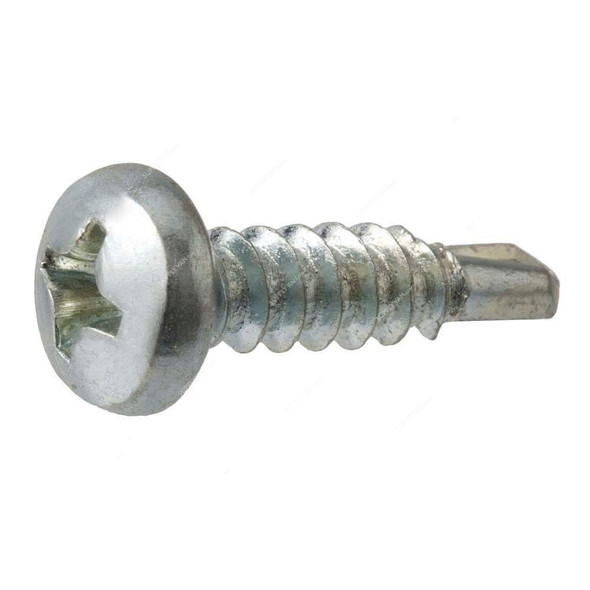 Self Drilling Screw, Zinc Plated, Pan Head, M12 Thread Dia x 1-1/2 Inch Length, 1000 Pcs/Pack