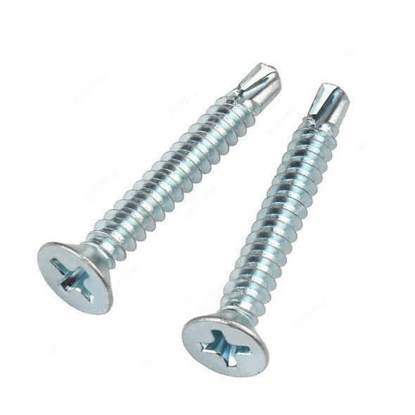 Self Drilling Screw, Zinc Plated, Countersunk Head, M14 Thread Dia x 2-1/2 Inch Length, 500 Pcs/Pack