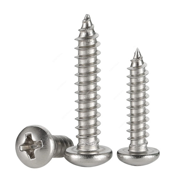 Self Tapping Screw, Zinc Plated, Pan Head, M10 Thread Dia x 1-1/2 Inch Length, 500 Pcs/Pack