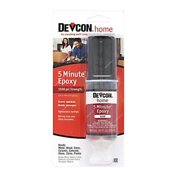 Devcon 5 Minute Epoxy Syringe, 20845, 25ML, Clear