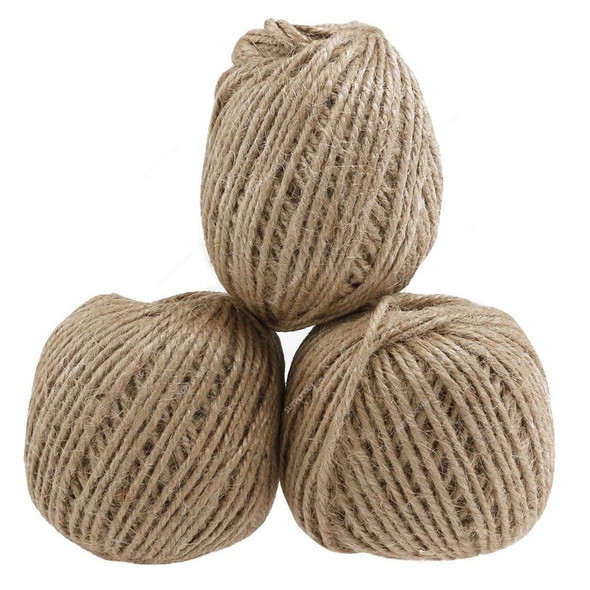 Vosarea Twine String Cord, Jute, 2MM Dia x 55 Mtrs Length, Natural, 3 Roll/Pack