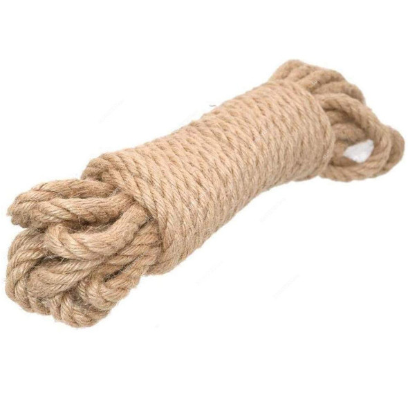 Lingwei Multi-Purpose Twisted Hemp Rope, Jute, 6MM Dia x 10 Mtrs Length, Natural