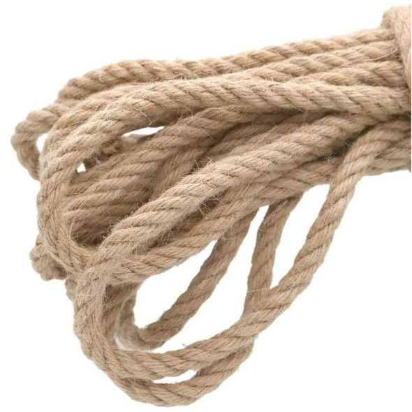 Lingwei Multi-Purpose Twisted Hemp Rope, Jute, 6MM Dia x 30 Mtrs Length, Natural