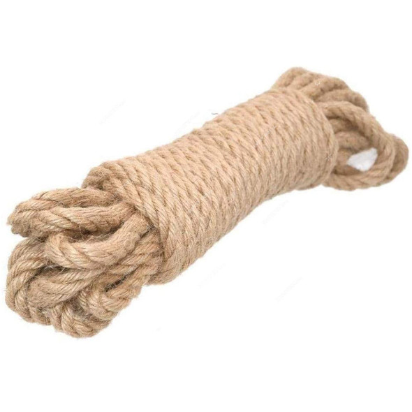 Lingwei Multi-Purpose Twisted Hemp Rope, Jute, 6MM Dia x 50 Mtrs Length, Natural