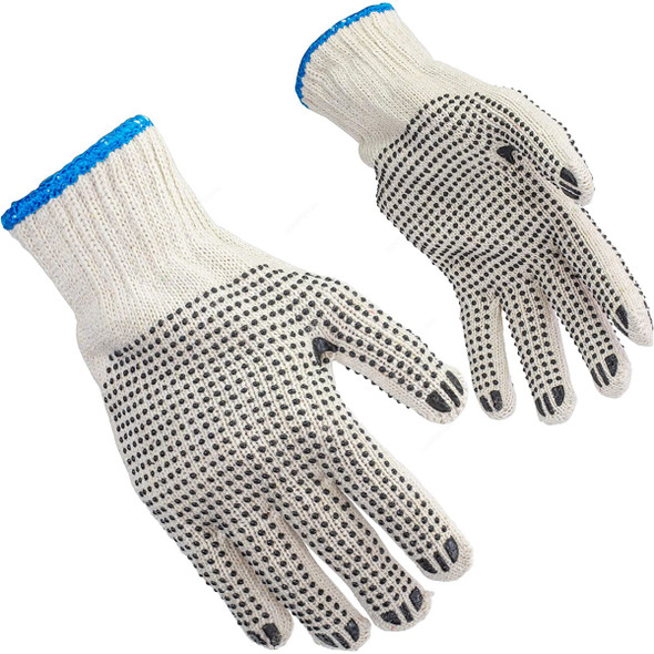 FMP Dotted Safety Work Gloves, Cotton, One Size, White/Black, 24 Pair/Pack