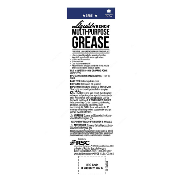 Liquid Wrench Multi-Purpose Grease, GR011, 14 Oz