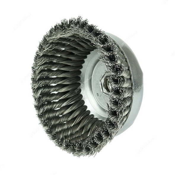 Twisted Wire Wheel Brush, Knotted, M14 x 65MM Dia, Silver