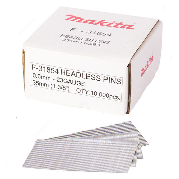 Makita Pin Nail, F-31854, Galvanised Steel, 23 Ga, 0.6MM Thk x 35MM Length, 10000 Pcs/Pack