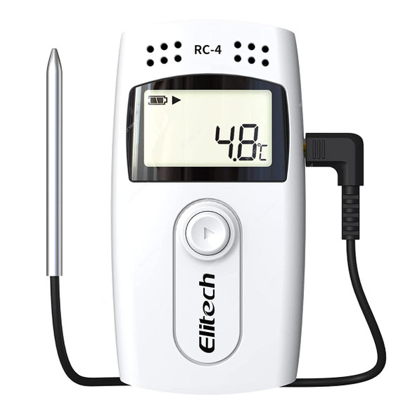Elitech USB Temperature Data Logger With External Temp Sensor Audio Alarm, RC-4, LCD, 16000 Readings, -40 to 85 Deg.C