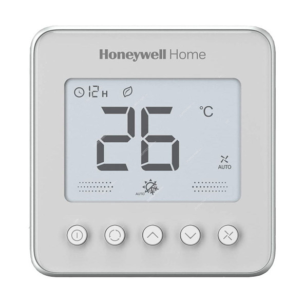 Honeywell Fan Coil Control Digital Thermostat, TF428WN, LCD, 220/230VAC, On-Off Control, White