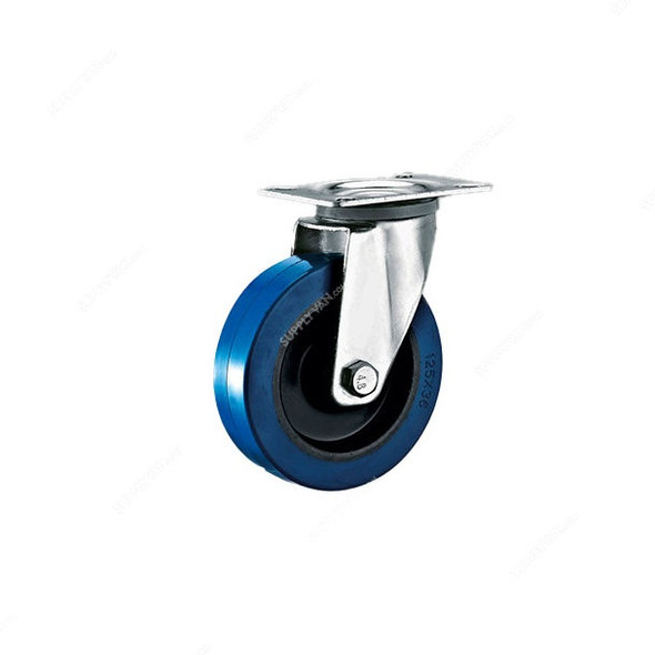 Maxwel Heavy Duty Swivel Wheel Caster, Elastic Rubber, 7.5CM Wheel Dia, 80 Kg Loading Capacity, Blue