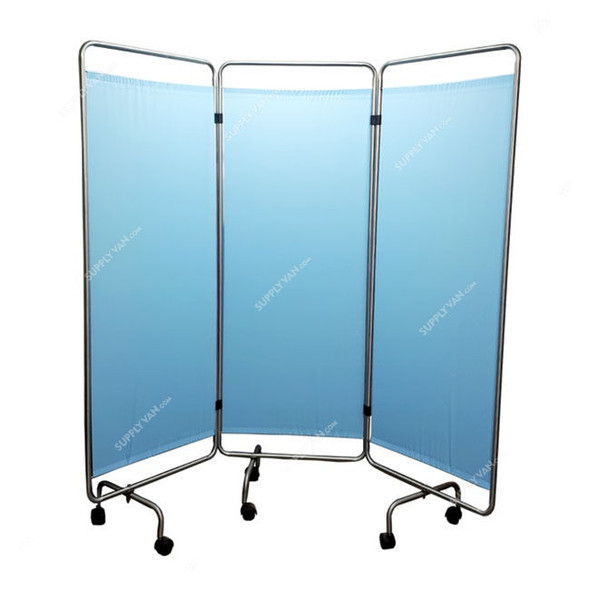 DP Metallic Three Folds Ward Screen, Stainless Steel/PVC, 183CM Width, Silver/Blue