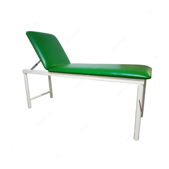 DP Metallic Standard Examination Bed With Roll Holder, Stainless Steel/Imitation Leather, Green/Silver