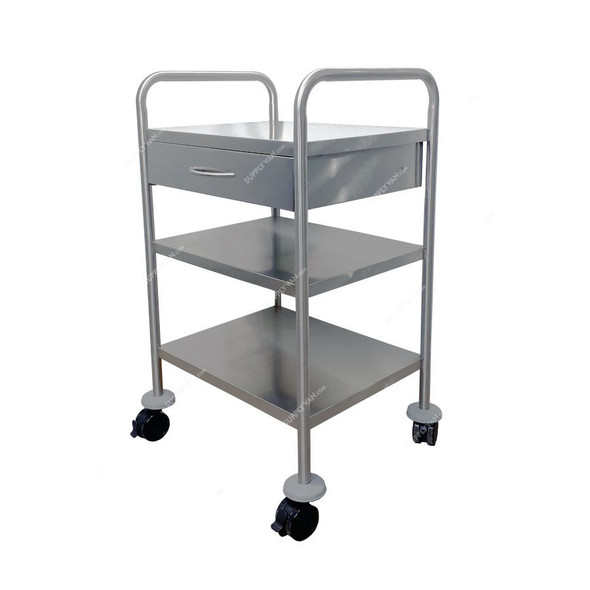 DP Metallic Dressing Trolley With Single Drawer, Stainless Steel, 3 Shelves, Silver