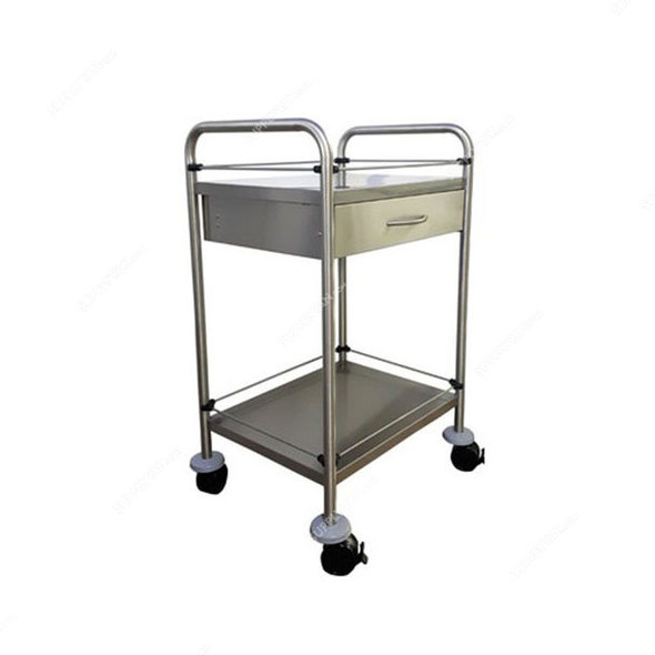 DP Metallic Dressing Trolley With Single Drawer, Stainless Steel, 2 Shelves, Silver