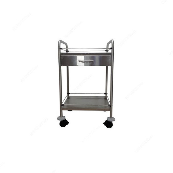 DP Metallic Dressing Trolley With Single Drawer, Stainless Steel, 2 Shelves, Silver