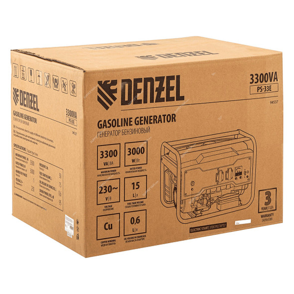 Denzel Gasoline Generator, PS-33E, Electric Starter, 3300W, 15 Ltrs Tank Capacity