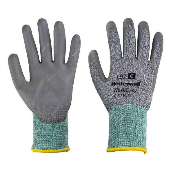 Honeywell Cut Protective Gloves, WE23-5113G-8M, WorkEasy, A3/C Cut, HPPE and Glass Fibre, Size8, Dark Grey and Green