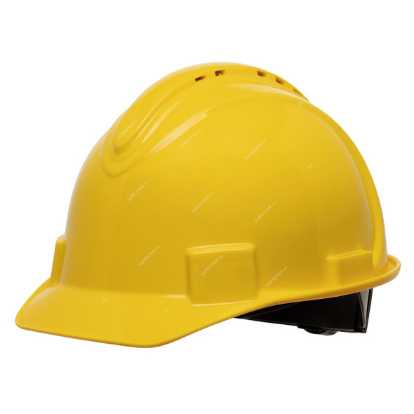 Honeywell Vented Short Brim Hard Hat With 4-Point Ratchet Suspension, NSB11002E, HDPE, Yellow