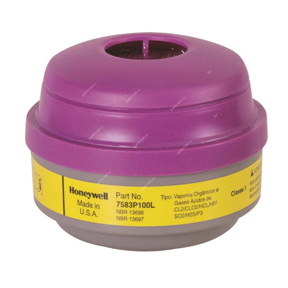 Honeywell Organic Vapor And Acid Gas Respirator Cartridge With P100 Filter, 7583P100L, North, Purple and Yellow, 2 Pcs/Pack