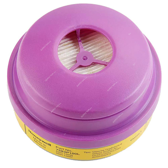 Honeywell Organic Vapor And Acid Gas Respirator Cartridge With P100 Filter, 7583P100L, North, Purple and Yellow, 2 Pcs/Pack