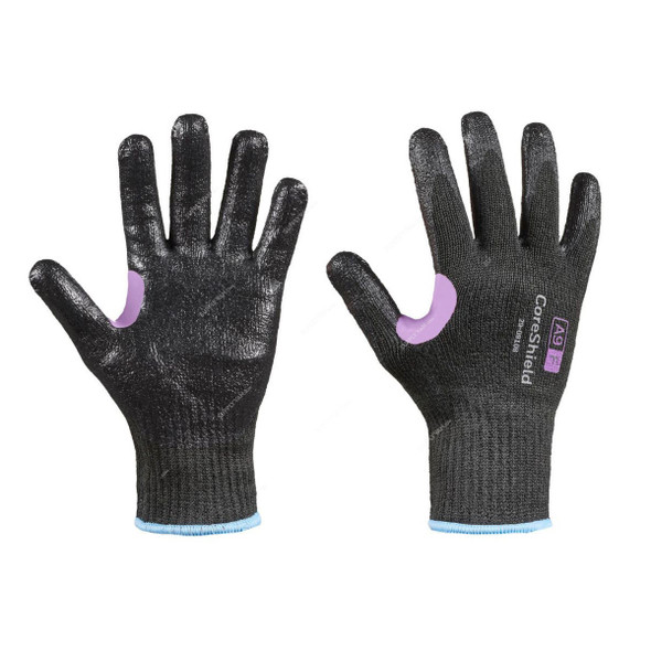 Honeywell Dipped Cut-Resistant Gloves, 29-0910B-9L, CoreShield, A9/F Cut, Nylon, Size9, Black
