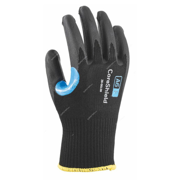 Honeywell Dipped Cut-Resistant Gloves, 26-0513B-9L, CoreShield, A6/F Cut, Nylon, Size9, Black