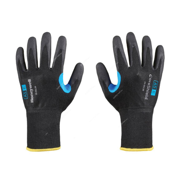 Honeywell Dipped Cut-Resistant Gloves, 25-0513B-9L, CoreShield, A5/E Cut, Nylon, Size9, Black