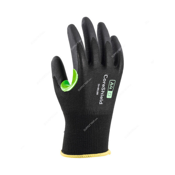 Honeywell Dipped Cut-Resistant Gloves, 24-9518B-9L, CoreShield, A4/D Cut, Nylon, Size9, Black