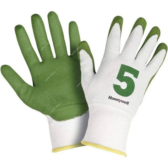 Honeywell PU5 Cut Resistant Gloves, 2332545-10, Check & Go, HPPE, Size10, White and Green