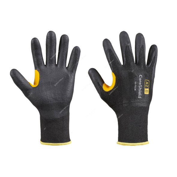 Honeywell Dipped Cut-Resistant Gloves, 22-7513B-9L, CoreShield, A2/B Cut, Nylon, Size9, Black
