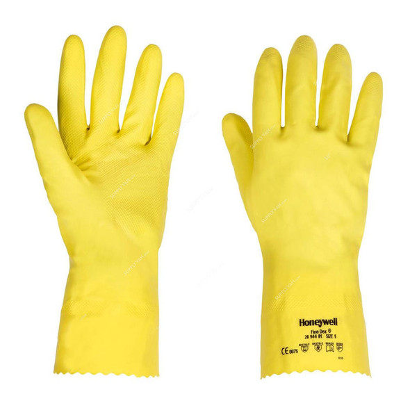 Honeywell Chemical Resistant Gloves, 2094401-09, FineDex, Latex, Size9, Yellow