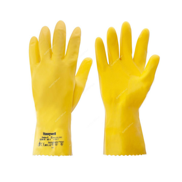 Honeywell Chemical Resistant Gloves, 2094401-08, FineDex, Latex, Size8, Yellow