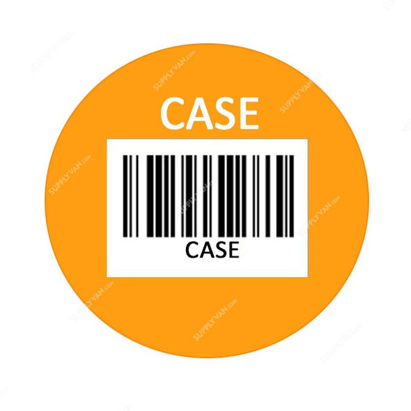 Glossy Laminated Paper Sticker, 30MM Dia, CASE Legend, Orange, 350 Pcs/Pack