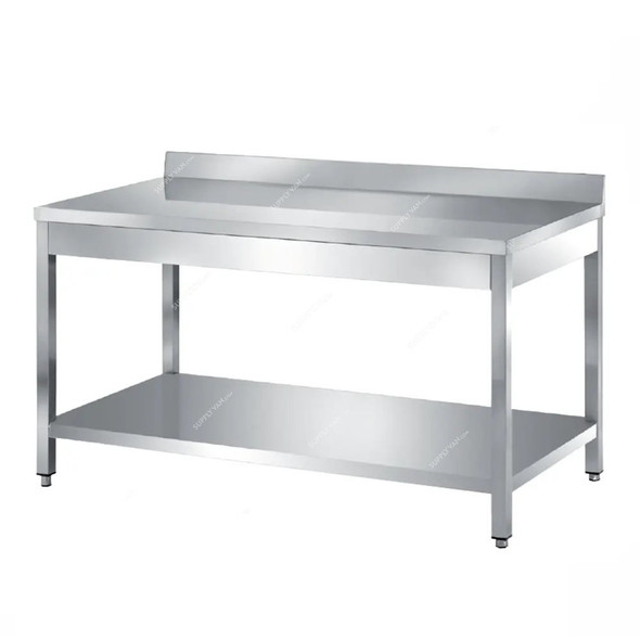 Alpha Work Table With Bottom Shelf and Splash Edge, AISI-304 Stainless Steel, 700MM Width x 1800MM Length, Silver