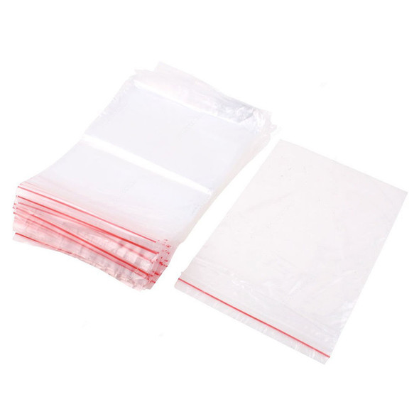 Ziplock Bag, Plastic, 10 Inch Width x 14 Inch Length, 100 Micron, Clear, 100 Pcs/Pack