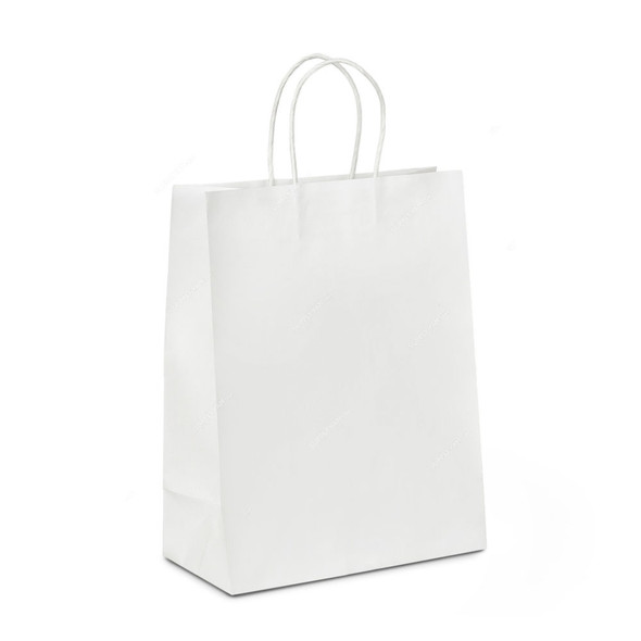 Square Bottom Paper Bag With Handles, 40CM Height x 30CM Width x 15CM Depth, White, 200 Pcs/Pack