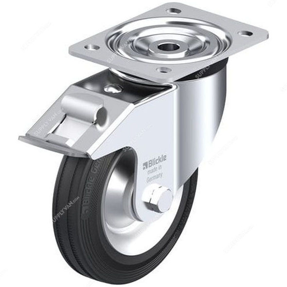 Blickle Swivel Caster Wheel With Brake, L-V-162R-FI, Rubber, 40MM Width x 160MM Dia, 135 Kg Load Capacity